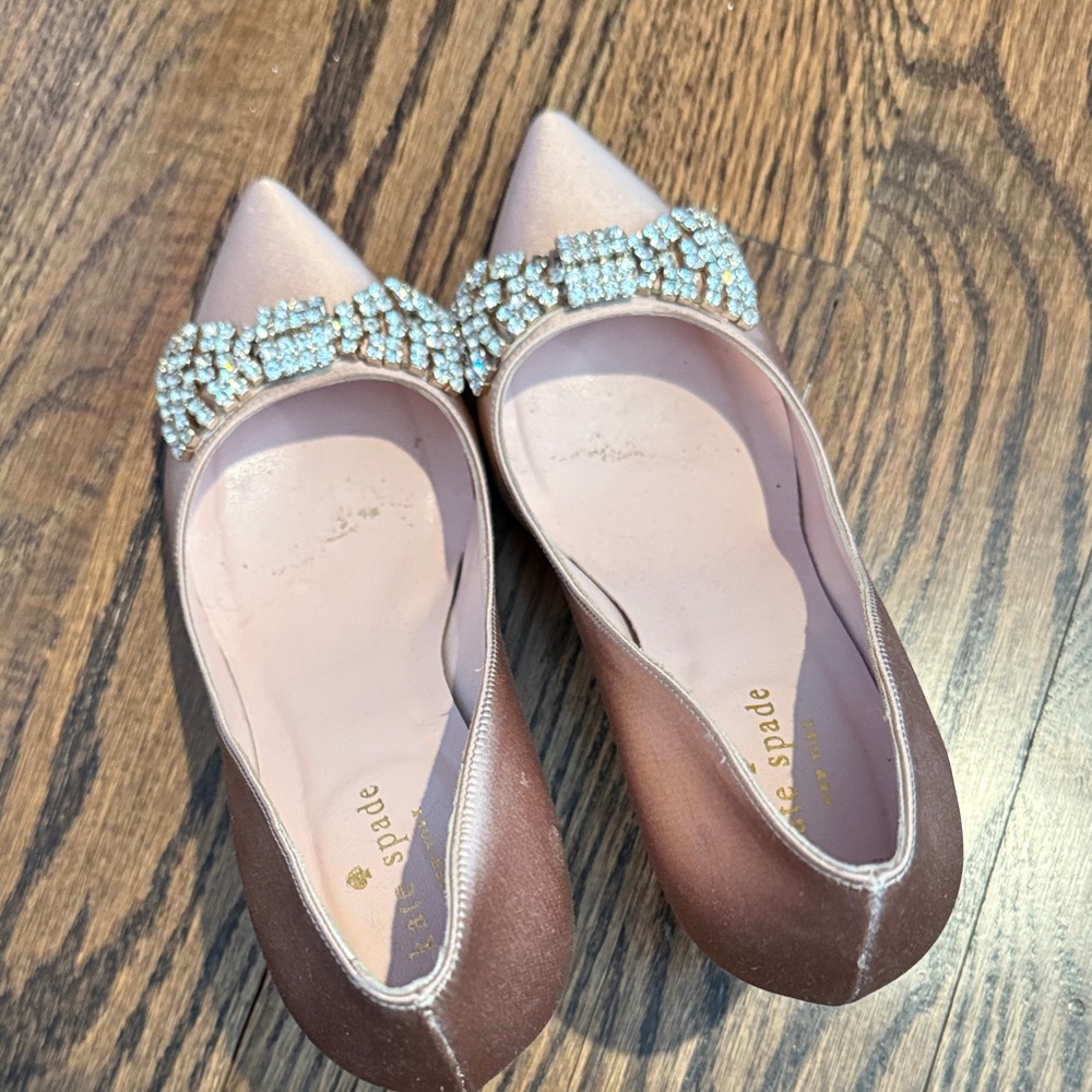 Kate Spade Shimmering Gold Heels with Crystal Bow - Picture 2 of 6